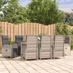 vidaXL 9 részes szürke polyrattan kerti étkezőgarnitúra párnával (3185034) - vidaxl