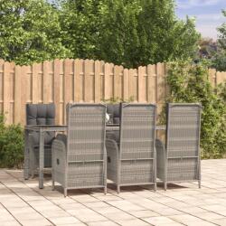 vidaXL 7 részes szürke polyrattan kerti étkezőgarnitúra párnával (3185027)