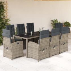 vidaXL 9 részes szürke polyrattan kerti étkezőgarnitúra párnával (3212220)