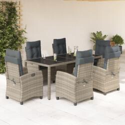 vidaXL 7 részes szürke polyrattan kerti étkezőgarnitúra párnával (3212650)