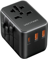 Vention Adaptor pentru Priza EU la US, UK, AUS, Type-C, 2x USB, Fast Charging, 20W - Vention (FJEB0) - Black