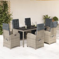 vidaXL 7 részes szürke polyrattan kerti étkezőgarnitúra párnával (3212466)