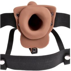 Felköthető, tölthető vibrátor 6" hollow rechargeable strap-on with balls tan