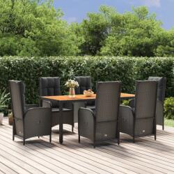 vidaXL 7 részes fekete polyrattan kerti étkezőgarnitúra párnával (3185072)