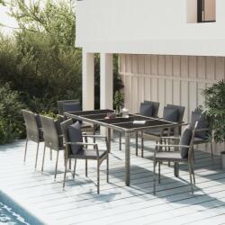 vidaXL 9 részes szürke polyrattan kerti étkezőgarnitúra párnával (3157962)