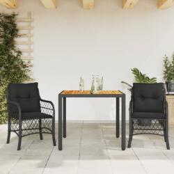 vidaXL Set bistro cu perne, 3 piese, negru, poliratan (3212042)