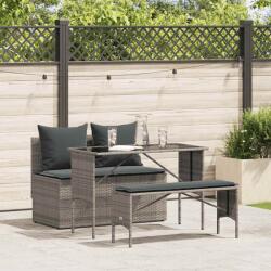 vidaXL 3 részes szürke polyrattan kerti étkezőgarnitúra párnával (4104183) - vidaxl