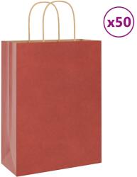 vidaXL 50 db piros papírzacskók fogantyúkkal 26x12x35 cm (4101744)