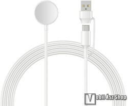 Okosóra USB töltő, Type-C - USB csatlakozók, Mágneses, 1m hosszú, 5V/1A, Fehér, Samsung Galaxy Watch Active, Active2, Watch4, Watch5, Watch6, Watch7, Watch Ultra