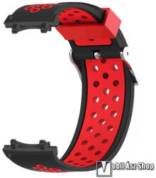 Xiaomi Amazfit T-Rex 3, Okosóra szíj, Szilikon, Lyukacsos, Légáteresztő, 230mm hosszú, Fekete, Piros