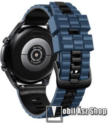  Okosóra szíj - szilikon, hullám textúra mintás - FEKETE / KÉK - 135mm+90mm hosszú, 22mm széles - HUAWEI Watch GT 3 46mm / GT 3 Pro 46mm / Watch 3 46mm / Watch 3 Pro 48mm / SAMSUNG Watch3 45mm / Xiaomi
