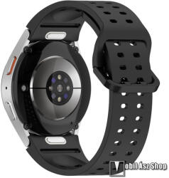Okosóra szíj, Szilikon, Csatos, Gombos gyorskioldó, 126mm + 86mm hosszú, 20mm széles, Fekete, Samsung Galaxy Watch FE / Watch4 / Watch5 / Watch5 Pro / Watch6 / Watch7