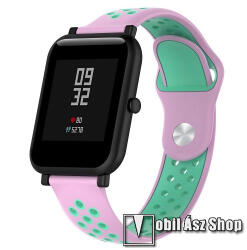  Okosóra szíj - légáteresztő, sportoláshoz, szilikon - 134mm + 97mm hosszú, 18mm széles - RÓZSASZÍN / CIÁN KÉK - Xiaomi Mi Watch (For China Market) / Fossil Gen 4 / HUAWEI TalkBand B5
