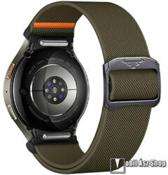 Okosóra szíj - SÖTÉTZÖLD - szövet, sztreccses, 130-200mm-ig állítható, csatos, gombos gyorskioldó - SAMSUNG Galaxy Watch4 Classic / Watch4 / Watch5 / Watch5 Pro / Watch6 Classic / Watch6
