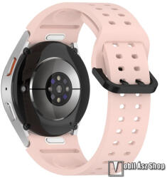 Okosóra szíj, Szilikon, Csatos, Gombos gyorskioldó, 126mm + 86mm hosszú, 20mm széles, Rózsaszín, Samsung Galaxy Watch FE / Watch4 / Watch5 / Watch5 Pro / Watch6 / Watch7