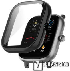  Okosóra műanyag védő tok / keret - FEKETE - 9H edzett üveg előlap védő is! - Xiaomi Amazfit Bip U / Bip U Pro / Pop / Pop Pro