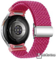  Okosóra szíj, Mágneses csat, Légáteresztő szövet, Fonott, 220mm hosszú, Gombos gyorskioldó, Magenta, Samsung Galaxy Watch FE, Watch4, Watch5, Watch5 Pro, Watch6, Watch7