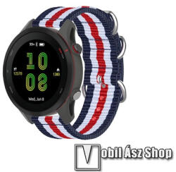 Okosóra szíj - szövet - KÉK / FEHÉR / PIROS - 89+121mm hosszú, 18mm széles - Xiaomi 70mai Saphir / Fossil Gen 4 / HUAWEI TalkBand B5 / Garmin Forerunner 255S (41mm) / Venu 2S (40mm) / NOKIA Steel HR