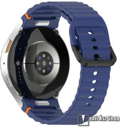  Okosóra szíj, Szilikon, Csatos, Gombos gyorskioldó, 136mm + 92mm hosszú, 20mm széles, Sötétkék, Samsung Galaxy Watch FE / Watch4 / Watch5 / Watch5 Pro / Watch6 / Watch7
