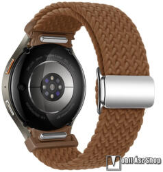 Okosóra szíj, Mágneses csat, Légáteresztő szövet, Fonott, 220mm hosszú, Gombos gyorskioldó, Barna, Samsung Galaxy Watch FE, Watch4, Watch5, Watch5 Pro, Watch6, Watch7