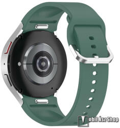 Okosóra szíj, Szilikon, Csatos, Gombos gyorskioldó, 88mm + 127mm hosszú, 20mm széles, Sötétzöld, Samsung Galaxy Watch FE / Watch4 / Watch5 / Watch5 Pro / Watch6 / Watch7