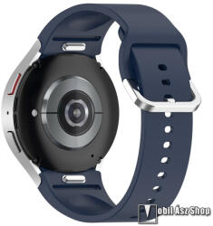 Okosóra szíj, Szilikon, Csatos, Gombos gyorskioldó, 88mm + 127mm hosszú, 20mm széles, Sötétkék, Samsung Galaxy Watch FE / Watch4 / Watch5 / Watch5 Pro / Watch6 / Watch7