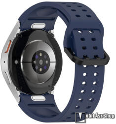 Okosóra szíj, Szilikon, Csatos, Gombos gyorskioldó, 126mm + 86mm hosszú, 20mm széles, Sötétkék, Samsung Galaxy Watch FE / Watch4 / Watch5 / Watch5 Pro / Watch6 / Watch7
