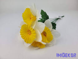  Nárcisz nagyfejű 6 ágú selyem csokor 40cm - Fehér-Sárga