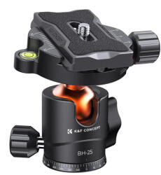 K&F Concept BH-25L állvány gömbfej, 25mm, 8kg teherbírás, vízmérték, arca swiss, 3/8"-1/4" (KF-31-029V3)
