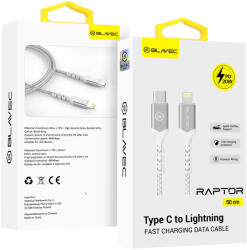 Blavec Cable Raptor fonott - Type C to Lightning - PD 20W 2, 4A 0, 5 méter (CRA-CL24WS05) fehér-ezüst,