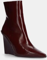 Calvin Klein bőr csizma WEDGE ANKLE BOOT 90 LTH bordó, női, éksarkú, HW0HW02256 - burgundia Női 37