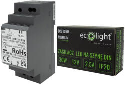 ECOLight Tápegység LED DIN Rail Premium Line 12V 30W Ecolighthoz (ECOZAS0910)