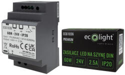 ECOLight Tápegység LED DIN Rail Premium Line 60W 24V Ecolighthoz (ECOZAS0970)