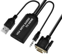 HOPE R Cablu convertor VGA tata la HDMI mama cu audio si USB, 0.5m, negru, HOPE R (CVGAHDMIUA05HP)