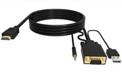HOPE R Cablu convertor HDMI tata Full HD 1080p la VGA tata, cu cablu usb si audio, 1.8m, negru (CHDMIVGAUA18HP)