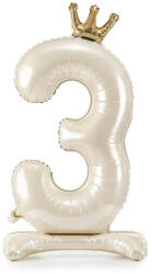 Partydeco Talpas számos lufi 40" (103cm) fólia szám, számjegy, 3-as csak levegővel tölthető, Krémszínű (LUFI259203)