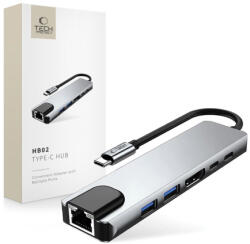 Tech-Protect HB02 HUB adaptor USB-C - 2x USB / HDMI 4K / RJ45 / USB-C 100W, gri