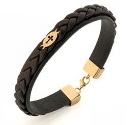 Evana Spiritualitate- Brățară Piele și Cruce Aur Galben/Aur Alb 14k (închizătoare aur 14k) (OVALCROSSau)