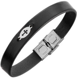 Evana Spiritualitate1- Brățară Piele și Cruce Argint 925 (închizătoare oțel inoxidabil) (OVALCROSS1 ag)