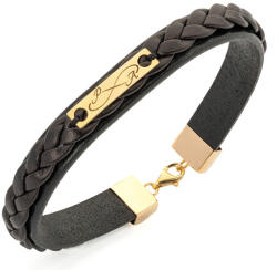 Evana Elegant- Brățară Piele și Aur Galben/Aur Alb 14k (închizătoare Aur 14k) (AUIMPLE235au)