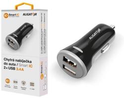 ALIGATOR Intelligens autós töltő ALIGATOR 3.4A, 2xUSB, intelligens IC, fekete (CHS0005)