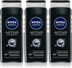 Nivea MEN Active Clean fürdőgél férfiaknak takarékos kiszerelés 3 x 500 ml
