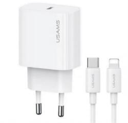 USAMS T65 Type-C hálózati töltő 20W és Type-C - Lightning kábel fehér (OYXLTZ02)