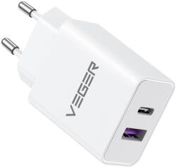VEGER utazótöltő USB A + Type C PD QC3.0 3A 65W TCE650 fehér