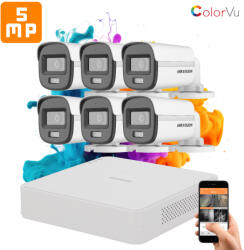 Hikvision ColorVu 6 kamerás biztonsági kamera rendszer 5MP színes éjszakai képpel