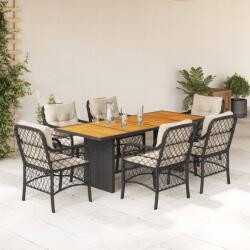 vidaXL Set mobilier de grădină cu perne, 7 piese, negru, poliratan (3212070)
