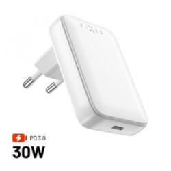 FIXED Slim Travel USB-C hálózati töltő PD támogatással, 30W fehér (FIXCG30S-C-WH)