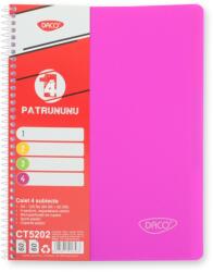 DACO Caiet A4 cu spira, 120 file, 4 subiecte DACO CT5202, 65 g/mp, coperta plastic, Roz (CT5202/ROZ)