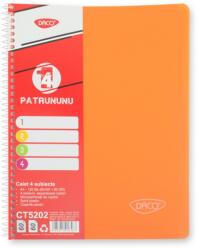 DACO Caiet A4 cu spira, 120 file, 4 subiecte DACO CT5202, 65 g/mp, coperta plastic, Portocaliu (CT5202/PORTOCALIU)