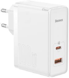 Baseus hálózati töltő USB+Type-C aljzat (100W, GaN5, PD gyorstöltő 4.0) FEHÉR
